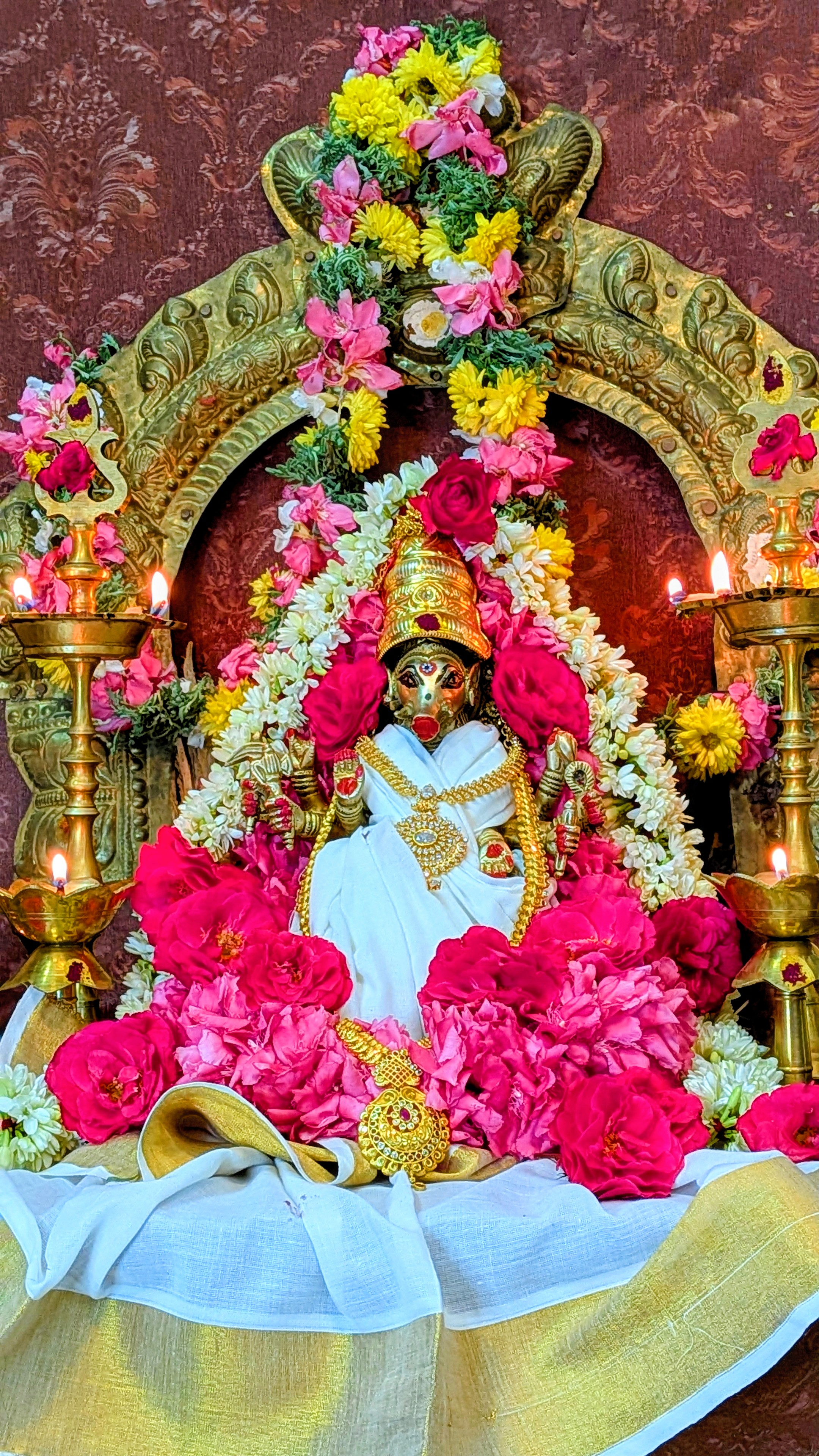 Goddess Varahi altar with lamps, prepared for Pitru Paksha pooja